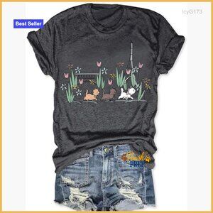 Loose Fit Floral Print Short Sleeve T-Shirt Cotton Blend Casual Tee